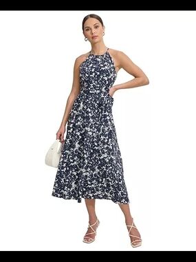 DKNY Navy Floral Midi Dress